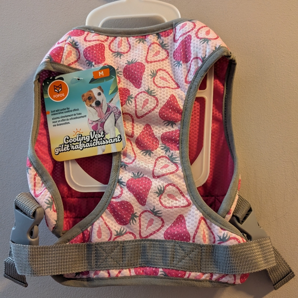 🆕 Fofos Pets Pink Strawberry Cooling Dog Vest Medium 12" Neck 19-24" Girth 🍓